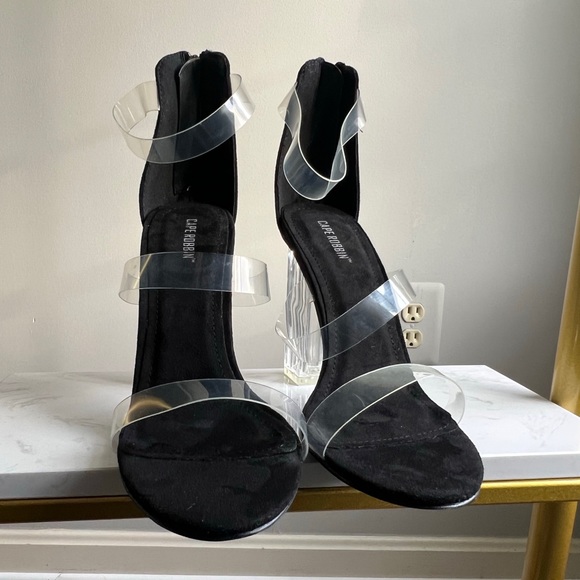 Cape Robbin Maria-7 Lucite Clear Perspex Block Heel Open Peep Toe Sandal Size 8 - Picture 5 of 12